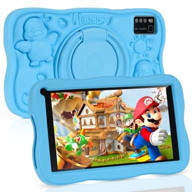 SUMTAB Tablette Enfants 7 Pouces Android Tablette pour Enfant avec 8GB RAM+64GB ROM(TF 256GB), Contrôle Parental, WiFi, Bluetooth, Kids Tablette Tactile Éducative avec Kid-Proof Étui(Bleu)