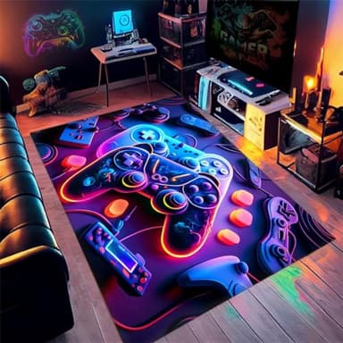 PEIHUODAN Tapis Chambre Ado 3D - Tapis Sol Gaming Imprimé Ciel étoilé Néon Graffiti & Console De Jeu - Flanelle Doux Antidérapant - pour Garçon Enfant (Navy,80x160cm)