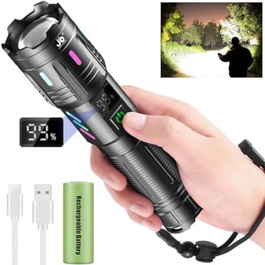 JAY-PARK Lampe Torche LED Ultra Puissante 1000000 Lumens, Rechargeable, Longue Portée, 5 Modes D'éclairage, Zoomable