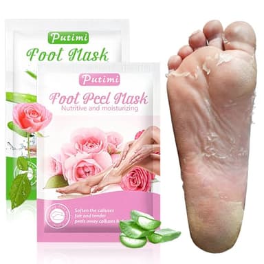 2 Paires Masque Pieds Peeling Exfoliant, Action Exfoliante Douce, Talons et Peau Morte Sèche pour des Pieds Doux, Hydratation Prolongée, Masque hydratant pour les pieds (Rose/Aloe)