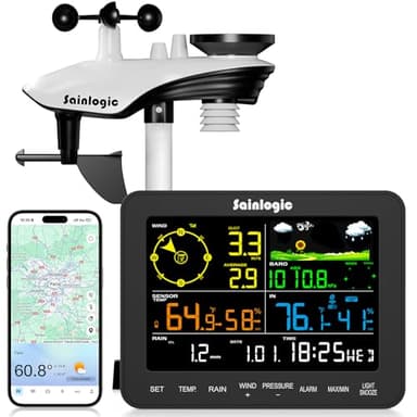 Sainlogic Station météo intelligente avec WLAN, Prévisions météo IA 24/7 par Weatherseed®, Alertes APP et E-mail, Anémomètre Numériques, Stockage de données de 2 ans (Uniquement 2.4 GHz)
