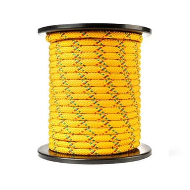 SNURO Corde en polypropylène (10mm, 50m, Jaune avec Rouge et Vert) - Corde tressée légère et Polyvalente pour l'extérieur, la Survie et Le Jardin - Pas pour l'escalade! - Charge de Rupture 1326kg