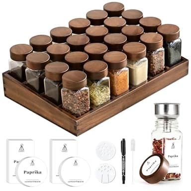 SIAZIH Wooden Organisateur Tiroir Cuisine, (24 x 120 ml) Pot a Epices, Elegant Etagere Cuisine, Fit Rangement Cuisine, Plan De Travail Cuisine, Rangement Tiroir Cuisine