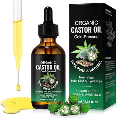 ​​​Huile de ricin bio pressée à froid – 100 % huile vierge pure | Pour cheveux, cils, peau et bien-être | Végétalien, sans hexane | 60 ml