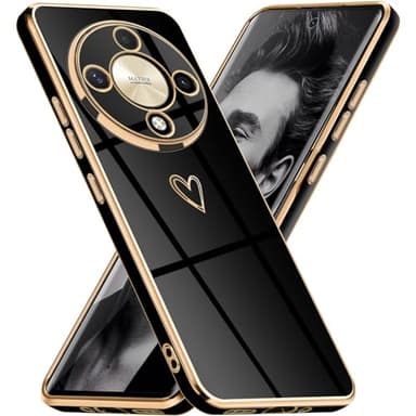 Mkej Coque Placage pour Honor Magic 6 Lite 5G, Brillant Housse de Élégant Modèle de Coeur Conception Miroir avec Protégé Camera TPU Souple Anti-Rayures Antichoc Coque pour Honor Magic 6 Lite 5G