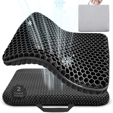 Vmingo Coussins de Chaise,Coussin de Gel Respirant, Coussin Anti Escarres, Soulage la Pression sur Le Orthopédique avec Housse Antidérapant pour Voiture/Bureau/Maison/Fauteuil Roulant (Noir)