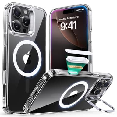 ESR Coque pour iPhone 16 Pro Max avec Bouton de Capture de Contrôle de Caméra, Compatible avec MagSafe, Coque de Protection de Qualité Militaire, Coque avec Béquille Intégrée, Transparent