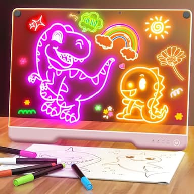 Tableau lumineux LED rechargeable 40 cm avec 7 couleurs – Ardoise lumineuse néon pour dessin et messages, effaçable à sec, avec support intégré, 5 marqueurs – Cadeau créatif pour enfants et ados-rose