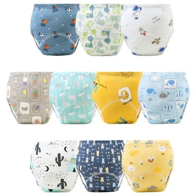 Aolso Lot de 10 culottes d'apprentissage réutilisables pour bébé et tout-petit, sous-vêtements lavables en coton avec motif de dessin animé pour garçons