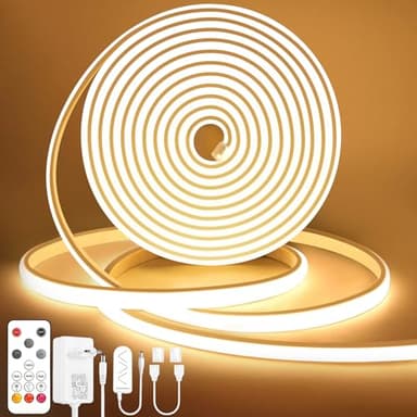 Lamomo Ruban LED COB, Blanc chaud 10M Bandeau Led avec télécommande, IP65 étanche, Flexible, 3000K, Largeur 10mm, Dimmable, Silicone, Découpable, 24V Néon Strip pour Décoration maison, Cuisine