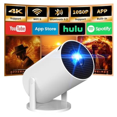 [App intégrée] Vidéoprojecteur 4K 1080P, Mini Projecteur Portable WiFi 6 BT 5.4, Projecteur Full HD 1080P Auto Correction Trapézoïdale Horizontale, Blanc