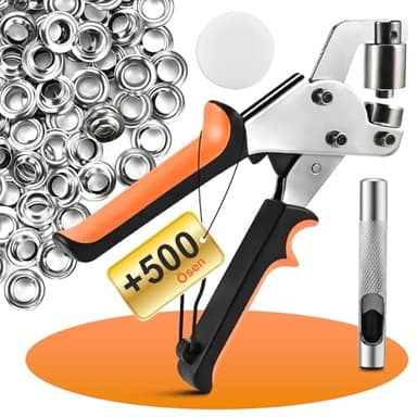 Cieex Pince à Œillets avec 500 Œillets de 10mm en Acier Inoxydable - Kit Complet pour Installation d'Œillets pour Bâches, Toiles et Cuir