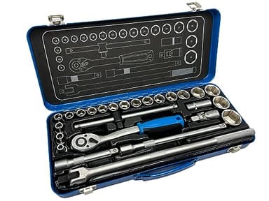 Kraftwelle Coffret à cliquet 1/2 pouce 26 pièces Jeu de clés à douille Coffret à outils avec cliquet 72 dents, jeu de douilles 8-36 mm, levier articulé 430 mm, denture fine