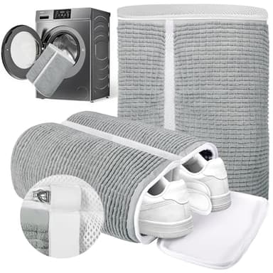 MKAKYES Sac de Lavage pour Chaussures, 2 en 1 Sac Lavage Chaussures Machine à Laver avec Fermeture Éclair, Réutilisables Nettoyage à 360°, pour Baskets, Chaussures de Tennis et Chaussure