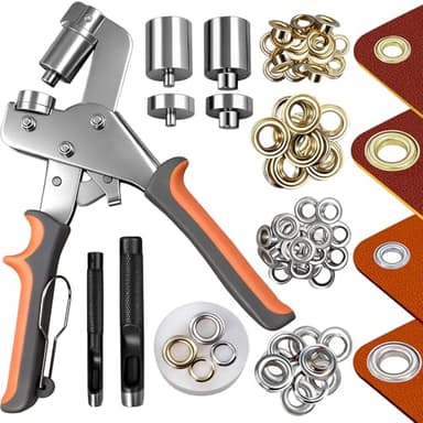 SBGGRL Kit de œillets avec poinçons de 6 mm et 10 mm, 500 pièces d'œillets en métal, ensemble d'outils de presse à rivets à pinces à œillets très résistant pour bâches, artisanat en cuir, tissus
