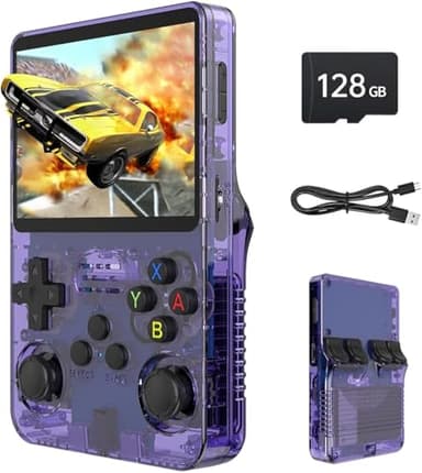 Console de Jeu Portable rétro R36S 128 Go préchargés, Plus de 40 000 Jeux vidéo Classiques, Compatible avec Plus de 30 émulateurs, Console Portable sous Linux avec écran HD IPS de 3,5 Pouces (Violet)