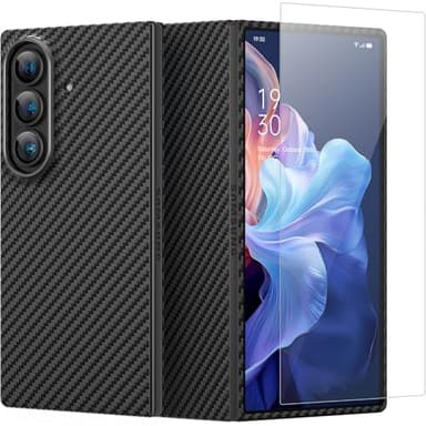 memumi 𝗨𝗽𝗴𝗿𝗮𝗱𝗲𝗱 Carbon Coque pour Galaxy Z Fold7, [Protecteur d'écran Avant] 0.5 mm Ultra Fine, Protection en Fibre d'aramide, Coque en Carbone, Carbon Fiber Case pour Galaxy Z Fold 7 -Noir