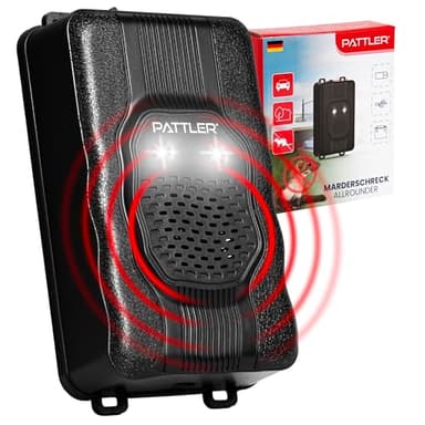 PATTLER® Anti Martre à Ultrasons avec Lumière – Répulsif Anti Martre pour Voiture avec Alimentation 12V, Piles AA ou USB, Protection Efficace contre les Martres. 1 Unité