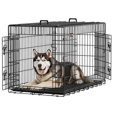 Feandrea Cage pour Chien Pliable avec 2 Portes, Plateau Amovible, 122 x 74,5 x 80,5 cm, Taille XXL, Noir PPD48H