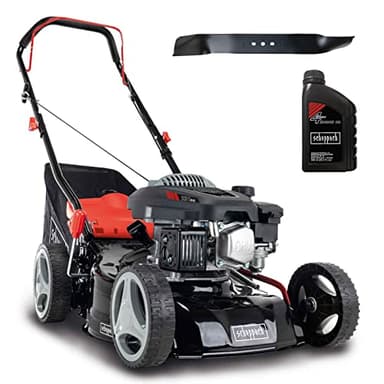 Scheppach Tondeuse à Gazon Thermique MP132-42 | Largeur de Coupe 42cm | 3,4 CV | Robuste | Fonction de Nettoyage | Panier 45L | Réglage de la Hauteur en 7 Positions (25-75mm) | Lame + Huile Incluse