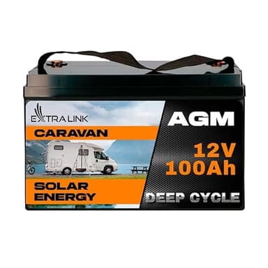 Extralink Batterie AGM 12V 100Ah - Batterie Decharge Lente sans Entretien, Anti-Fuite, Deep Cycle - Batterie Solaire, Camping-Car, UPS, Système Autonome, Alimentation de Secours