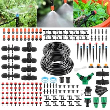 YAOBLUESEA 315pcs Irrigation Kit 60m + 15m Tuyau d'irrigation Système d'arrosage Automatique Kit Bricolage Système d'arrosage Automatique Avec Buse Réglable Pulvérisateur d'eau et Goutte à Goutte