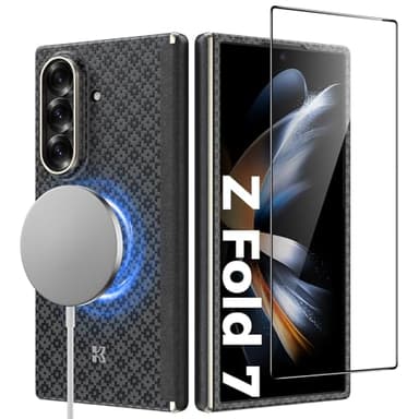 BENKS 3 en 1 pour Samsung Galaxy Z Fold 7 Coque avec Protection d'Ecran Verre Trempé, Coque avec Protection de Charnière, Ultra-Mince Étui Magnétique en Fibre d'Aramide et PC, ArmorAir ArmorGrid