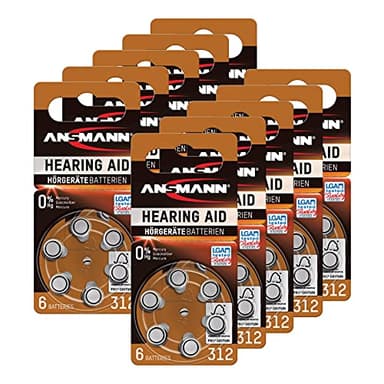 ANSMANN Piles auditives 312 1,4V (60 pièces) – Piles bouton type 312 P312 ZL3 PR41 pour aides auditives – Piles plates pour appareils auditifs, amplificateurs sonores, prothèses auditives – Marron