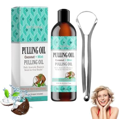 Bain De Bouche À L'huile De Noix De Coco Naturelle Et À La Menthe Poivrée Avec Gratte-Langue, 100 Ml Huile De Menthe Poivrée Pour Blanchir Les Dents, Haleine Fraîche Et Gencives Saines