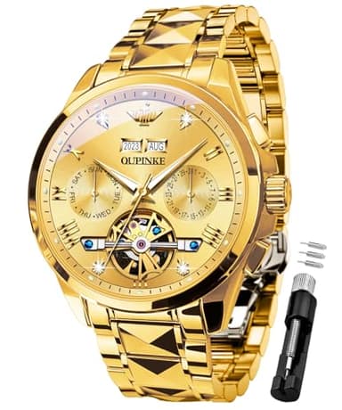 OUPINKE Montre Homme Mécanique Automatique Squelette Luxe Cristal Saphir Diamant Acier Tungstène Étanche Cadeau Affaires Noir Bracelet Style Luxueux ou Professionnel