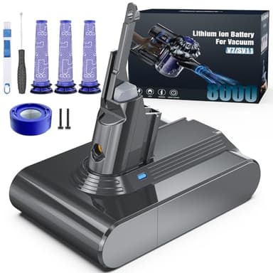 Morpilot 8000mAh Batterie pour Dyson V7 SV11 Motorhead Animal Mattress Fluffy Trigger Car+Boat Absolute Aspirateur avec 3 Prefiltres, 1 Postfiltre et 1 Tournevis