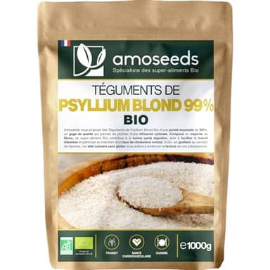 Psyllium Blond Bio 1KG | Téguments Purs 99% | 88% de Fibres, Transit, Sans gluten | Qualité Supérieure…