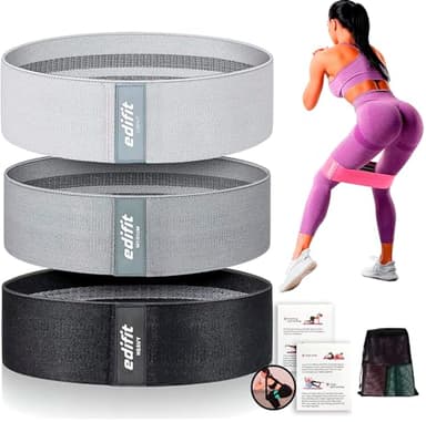 Edifit, Elastique Musculation, Bandes avec 3 Niveaux de Résistance, Fitness, Antidérapantes, Pack de 3, pour Gym, Yoga, Crossfit, Pilates ou Exercices à Domicile (Noir, Gris et Gris Clair)