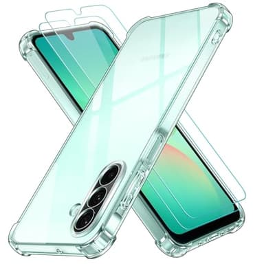 ivoler Coque pour Samsung Galaxy A26 5G – avec 2 Films de Protection en Verre Trempé, Protection de l'objectif améliorée, Étui Transparent Antichoc Mince, Clair