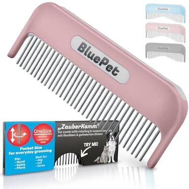 BluePet Peigne Magique Pour Chien & Chat à Poil Long, Peigne de Toilettage, Élimine les Nœuds, Brosse Anti Nœud et Démêlage, Étrille Efficace y Doux Avec les Dents Rotatives, Déméleur Chiens (Rose)