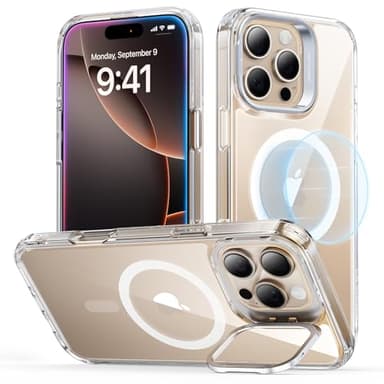 ESR Coque pour iPhone 16 Pro Max, Compatible avec MagSafe, Coque de Protection de Qualité Militaire, Coque de Téléphone avec Béquille Intégrée, Dos Résistant aux Rayures, Série Classic, Transparent