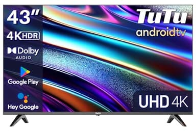 TuTu Smart TV 43 Pouces (108 cm) 4K UHD WiFi Bluetooth LED Android Téléviseurs Con Youtube, Netflix, Prime Video, VEVO Disney+, Triple Tuner (DVB-C/S / S2 / T / T2) - TUS43UQ1A