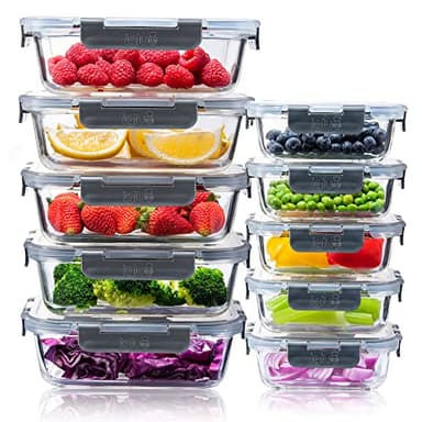 Igluu Meal Prep Boîtes Repas en Verre (Lot de 10) – Couvercle hermétique et sans BPA – Compatibles micro-ondes, four, congélateur et lave-vaisselle – 370 ml et 1050 ml - Verre Borosilicate