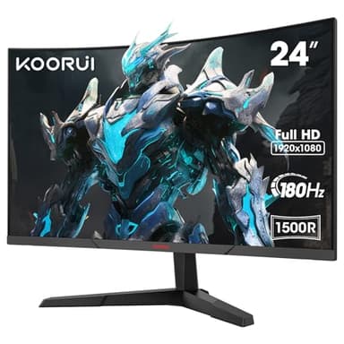 KOORUI 24'' Ecran PC Gamer Incurvé, 180Hz 1ms FHD PC Moniteur Gaming 1500R, Adaptive Sync VESA 100x100mm, Inclinaison réglable, HDMI2.0/DP1.2