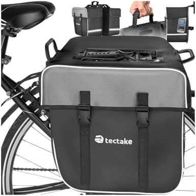 tectake® Double Sacoche de vélo Porte-Bagage 35L Imperméable Accessoire Velo avec Bandes réfléchissantes & Poches Filets pour Bicyclette Cyclisme Panier Sac de Courses
