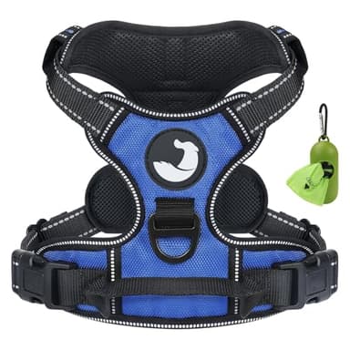 Joytale Harnais Chien, Réfléchissant Respirante Harnais Anti Traction pour Chien avec Attache Devant et Poignée Contrôle Sécurité pour Moyen, Bleu Marin, M