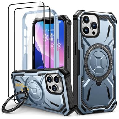 Lanhiem Coque pour iPhone 14 Pro Max avec 2 Verre Trempé, Antichoc Étui de Militaire Protection, Anneau Support Renforcée Armure Etui pour iPhone 14 Pro Max Housse, Bleu