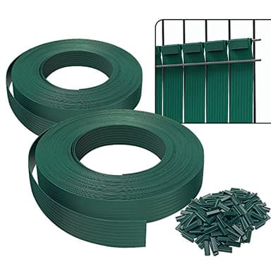 VOUNOT® Kit de lamelles Occultantes PVC 150m x 4.7cm 300 Clips Brise Vue de Qualité Bandes de Protection pour Panneau Grillagé Clôtures Rigides Vert