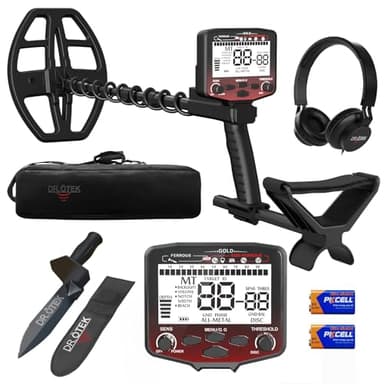 DR.ÖTEK Detecteur de Metaux Professionnel, Détecteur de Métaux Précis et Innovant Équilibrage au Sol, 5 Modes, Bobine Double-D Étanche 12", pour la Recherche d'or sur Plage (MT12-Set Rouge)