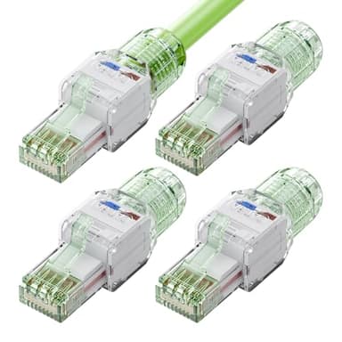 LEENUE Lot de 4 connecteurs RJ45 Cat6A sans outil - 10 Gbit/s 500 MHz - Fiche réseau POE sans outil - Pour câble de pose Cat6A Cat6 Cat5E - Connecteur LAN Cat 6 - Réutilisable - Vert
