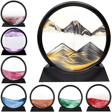 LINPING Peinture de Sable Qui coule, Image d'art Verre Rond 3D Paysage de la mer Profonde en Mouvement, décoration de la Maison Cadre (Noir, 7 Zoll)