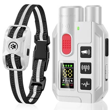 WELLTURN Collier de Dressage pour Chien 2 en 1 – Mode Ultrason Anti-Aboiement (Portée 5 m) & Télécommande 1000 m, Bip, Vibration & Choc Sécurisé, Étanche IP67 & Rechargeable, Blanc