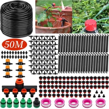 Système d'irrigation Jardin, 285Pcs Kit d'irrigation Goutte, Kit d'irrigation Goutte à Goutte Automatique avec 50m Tuyau, Kit arrosage Automatique pour Jardin pelouse Serre Plantes