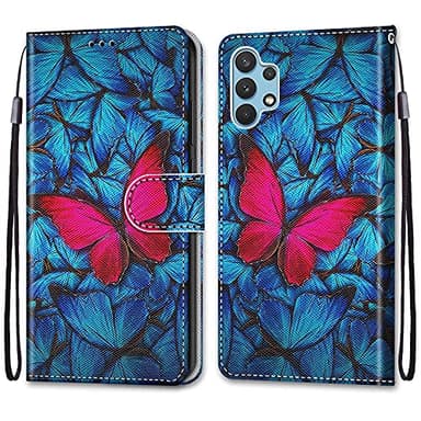 Mo-Somnus Coque pour Samsung Galaxy A32 4G/ A32 Lite, Etui en Cuir PU Portefeuille Housse Coque avec 360 Degrés Silicone Antichoc Protection Cover Cuir Pochette Magnétique Flip Béquille (Papillon)
