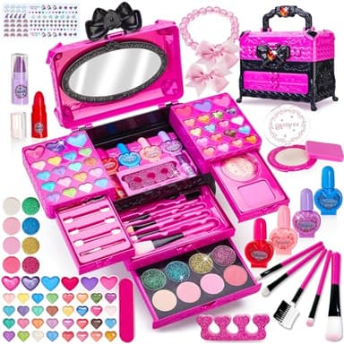 Lubibi Maquillage Enfant Jouet Filles ,71pcs Jouets De Maquillage Lavables Et Non Toxiques, Valise Enfant Fille, Cadeau d'anniversaire De Noël Halloween pour Princesse Fille 3 4 5 6 7 8 9 10 + Ans